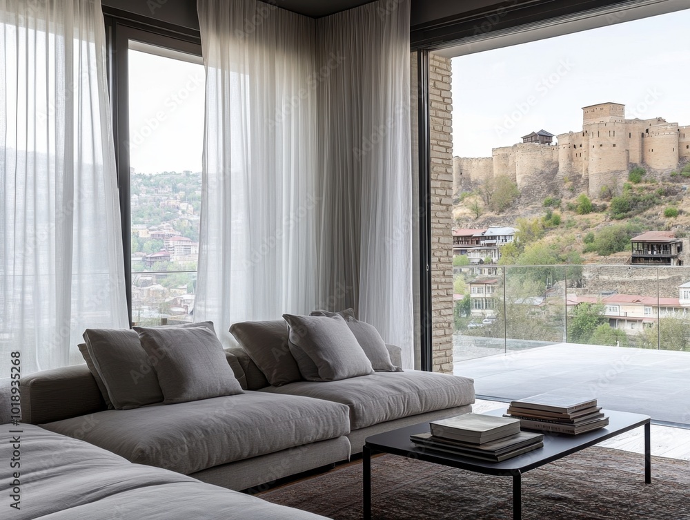 A living room with a couch and a coffee table A living room with a couch and a coffee table