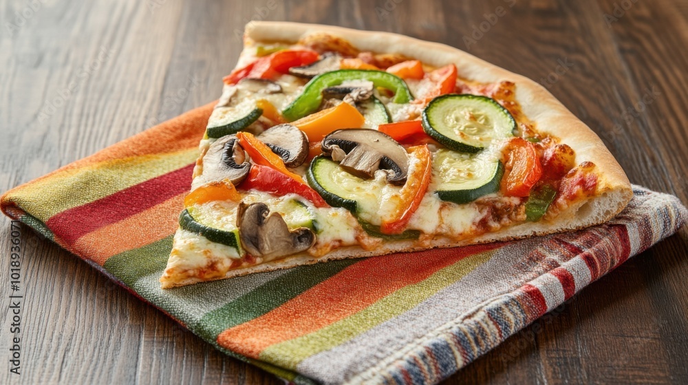 custom made wallpaper toronto digitalSlice of vegetarian pizza with zucchini, mushrooms, and bell peppers on a colorful napkin