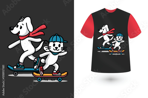 animal skateboard T-shirt design, sicker vector illustration 