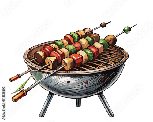 grill with smoke rising vector, Cauldron Over Fire with Rising Steam (8) - High Quality Illustration for Medical and Culinary Use with Detailed Features and Stunning Visuals