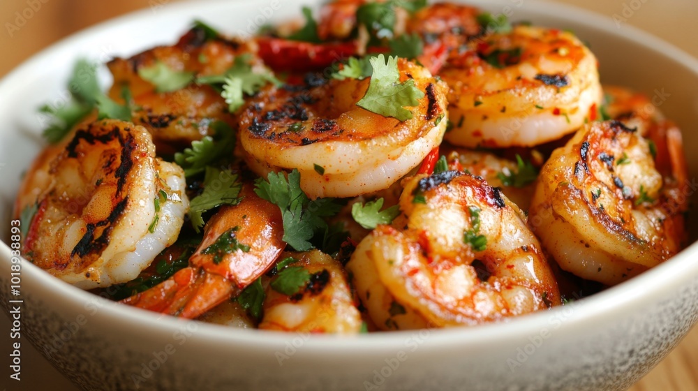 Grilled Shrimp with Fresh Herbs in Bowl Grilled Shrimp with Fresh Herbs in Bowl