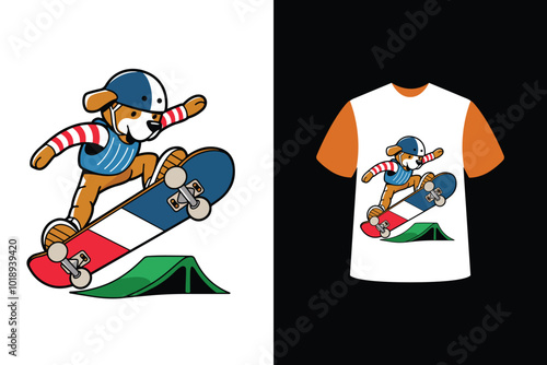 animal skateboard T-shirt design, sicker vector illustration 