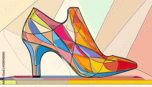 Creative abstract line art illustration a womena??s shoe, formed from geometric shapes and stylish elements, perfect for fashion sketches. photo