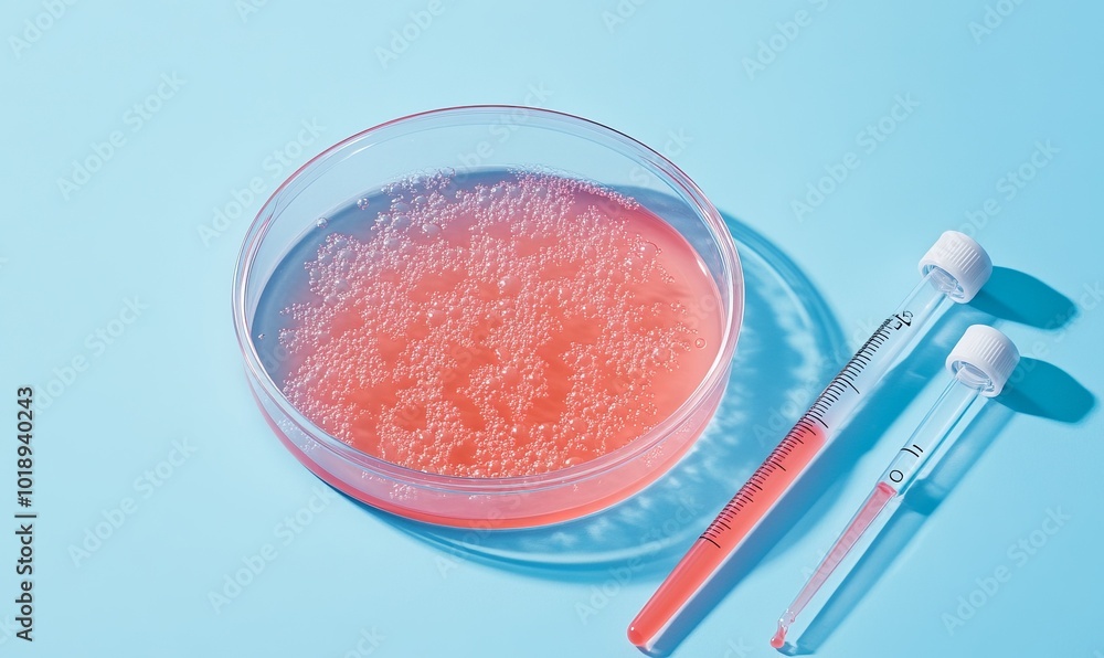 The pipettes and petri dish with cosmetic texture and gel The pipettes and petri dish with cosmetic texture and gel