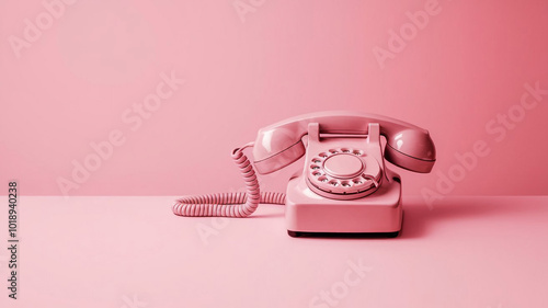 Pink Retro Rotary Phone on Pink Background  Vintage Communication  Nostalgia  Old Technolo