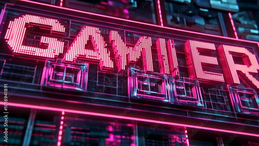 The word Gamer is displayed in a neon pink font against a dark, tech-inspired background The word Gamer is displayed in a neon pink font against a dark, tech-inspired background