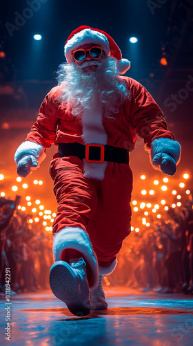 Obraz na płótnie santa claus with style walks in a parade at a fun night party on christmas with music and glamour w salonie