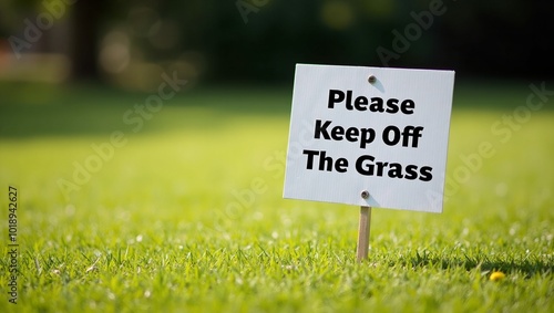 Wallpaper Mural Sign Please Keep Off The Grass on stake in sunny manicured lawn Torontodigital.ca