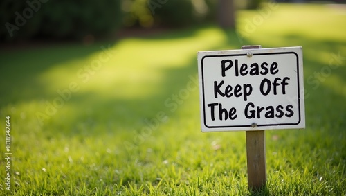 Wallpaper Mural Sign Please Keep Off The Grass on stake in sunny manicured lawn Torontodigital.ca