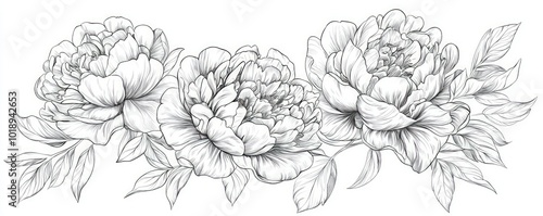 Wallpaper Mural Detailed peony floral line art, suitable for coloring and decorative use Torontodigital.ca