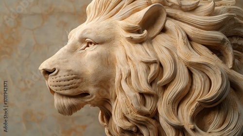 Detailed sculpture a liona??s head, ideal for historical or thematic projects. photo