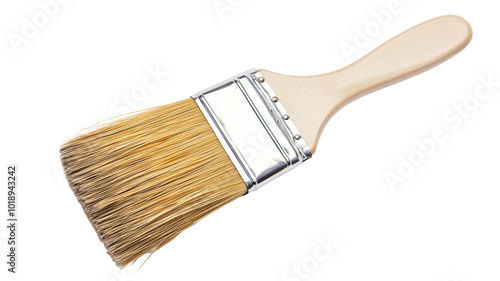 A paintbrush with a wooden handle and bristles