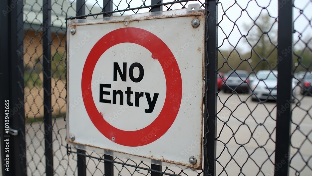 No Entry sign on metal gate in parking lot No Entry sign on metal gate in parking lot