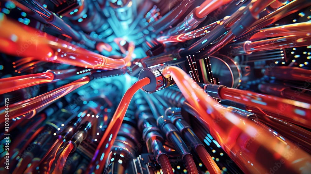 Creative visualization of a complex hub connecting multiple wires with vibrant colors and patterns Creative visualization of a complex hub connecting multiple wires with vibrant colors and patterns