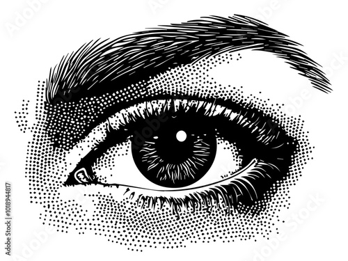 expressive eye sketch with precise lines and shading black vector artwork