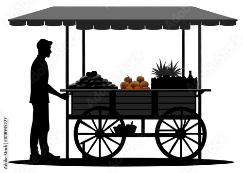 Silhouette of a Street Vendor Selling Produce, Silhouette of a Street Vendor Selling Fruit from a Cart