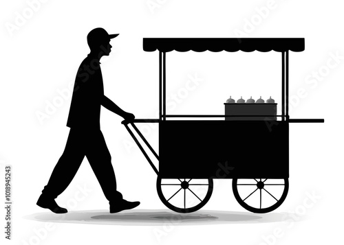 Silhouette of a Street Vendor Selling Produce, Silhouette of a Street Vendor Selling Fruit from a Cart