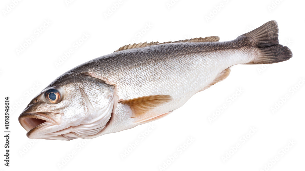 A fish is shown on a white background A fish is shown on a white background
