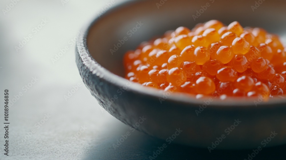 Fresh Salmon Roe in Rustic Wooden Bowl Fresh Salmon Roe in Rustic Wooden Bowl