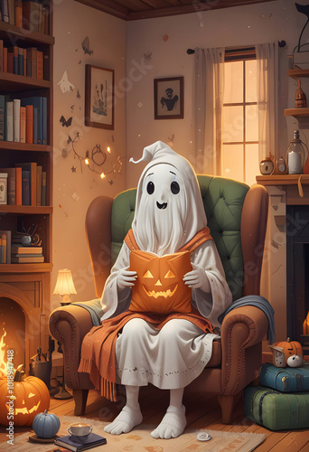 halloween pumpkin and ghost