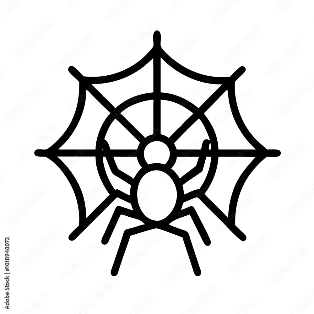 Minimalist line art of a spider and web, spooky Halloween icon in black and white Minimalist line art of a spider and web, spooky Halloween icon in black and white