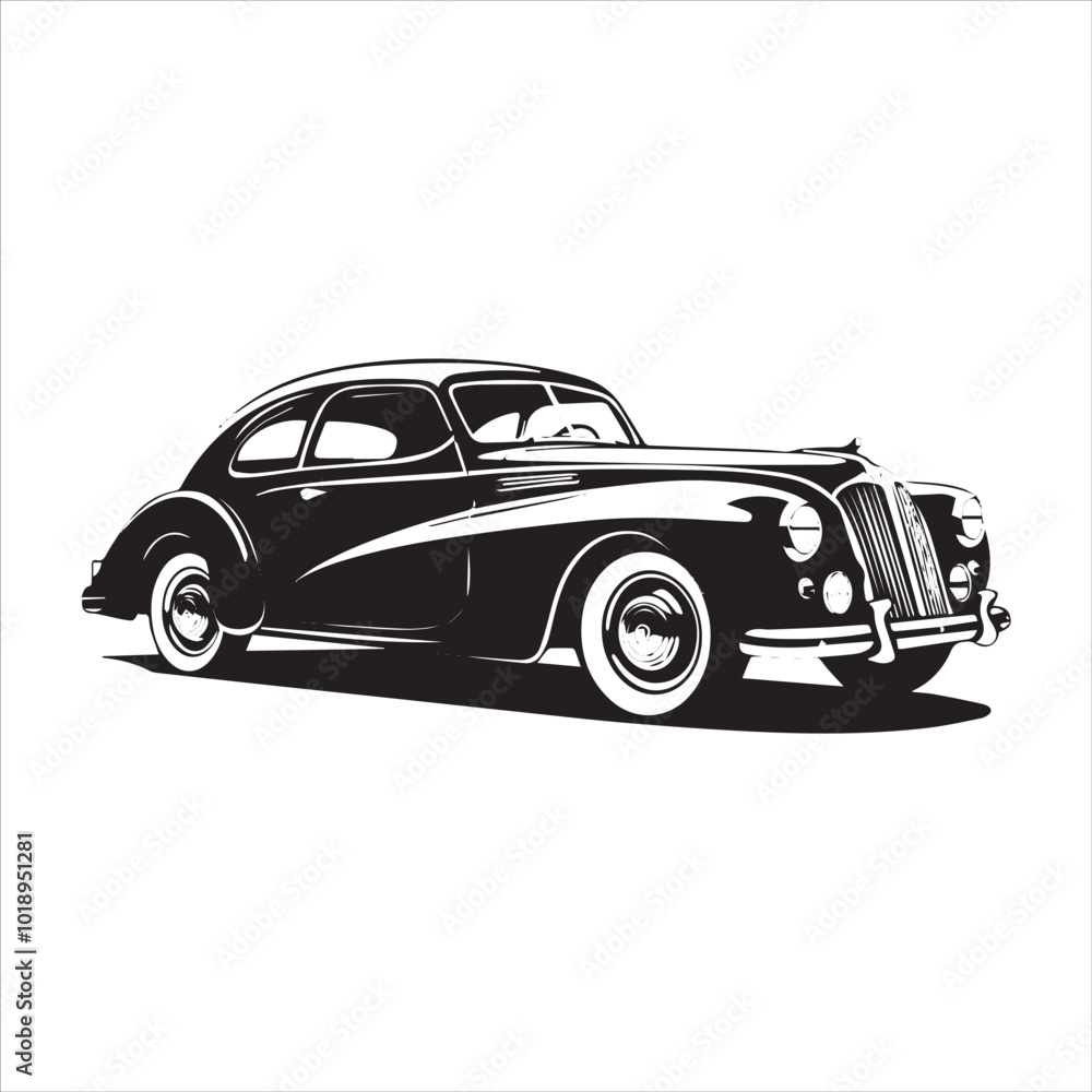 Obraz premium american carIllustration of a vintage car vector art. Black lines sticker on white Background, car, auto, automobile, vehicle, transport,