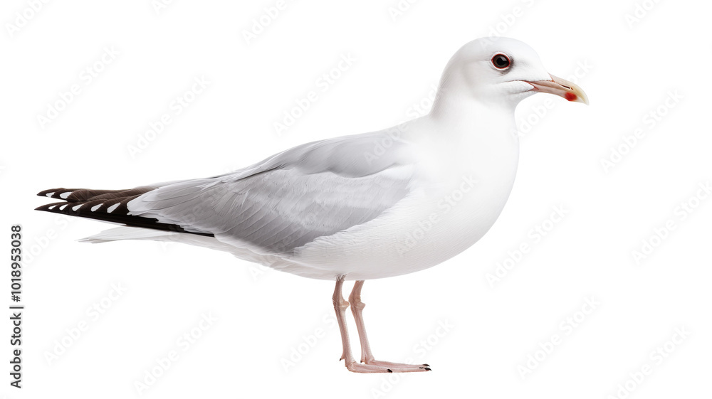 A white seagull stands on a white background A white seagull stands on a white background