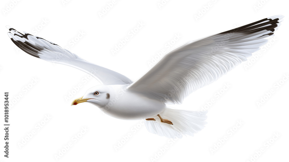 A white seagull is flying in the sky A white seagull is flying in the sky
