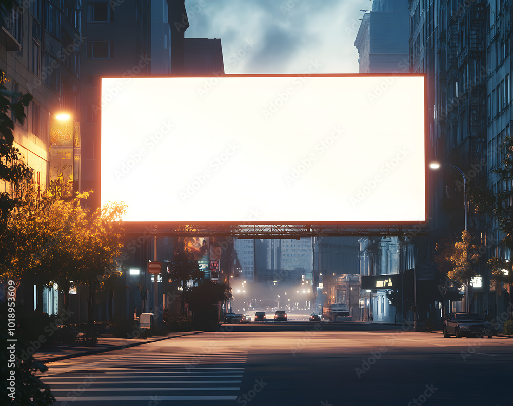 Blank Illuminated Billboard at Night in Cityscape Blank Illuminated Billboard at Night in Cityscape