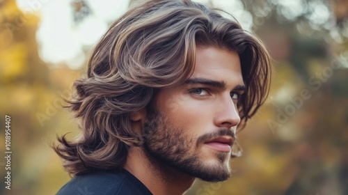 Man with Long Hair and Beard in Natural Setting