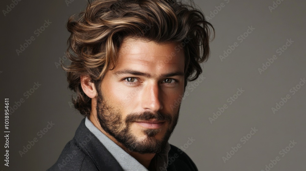Obraz premium Handsome Man with Stylish Hair and Beard Portrait