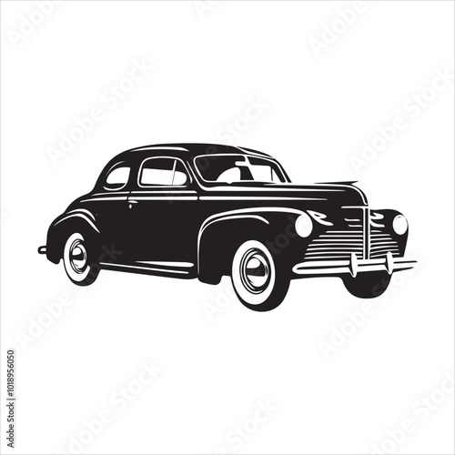 american carIllustration of a vintage car vector art. Black lines  sticker on white Background, car, auto, automobile, vehicle, transport,