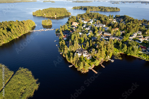 Aerial drone view of rono island in kallavesi lake Kuopio Eastern finland Europe photo