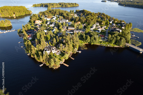 Aerial drone view of rono island in kallavesi lake Kuopio Eastern finland Europe photo