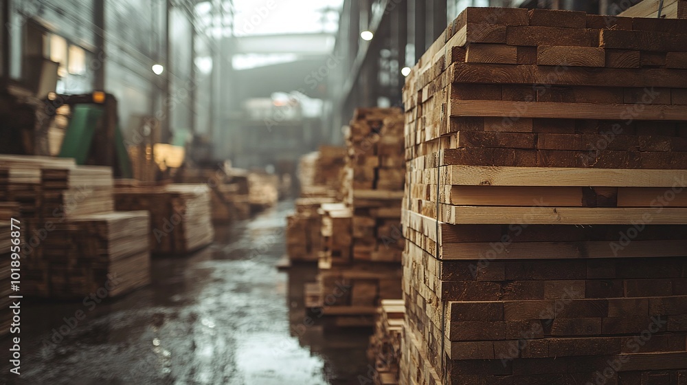 stacked pine timber planks in a factory, ready for processing, highlighting the organized production of wood materials used in carpentry and construction stacked pine timber planks in a factory, ready for processing, highlighting the organized production of wood materials used in carpentry and construction