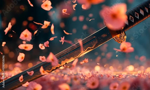 traditional chinese sword with pink flowers
