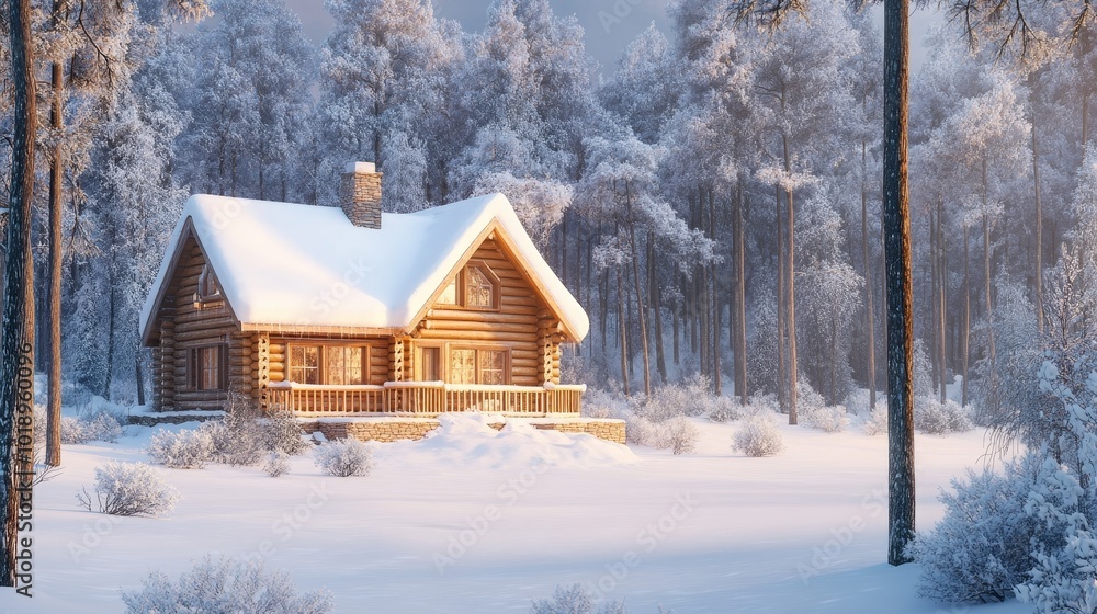 A cozy log cabin nestled in a snowy forest, radiating warmth amidst a serene winter landscape. A cozy log cabin nestled in a snowy forest, radiating warmth amidst a serene winter landscape.