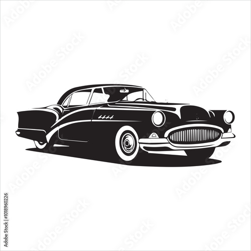american carIllustration of a vintage car vector art. Black lines  sticker on white Background, car, auto, automobile, vehicle, transport,
