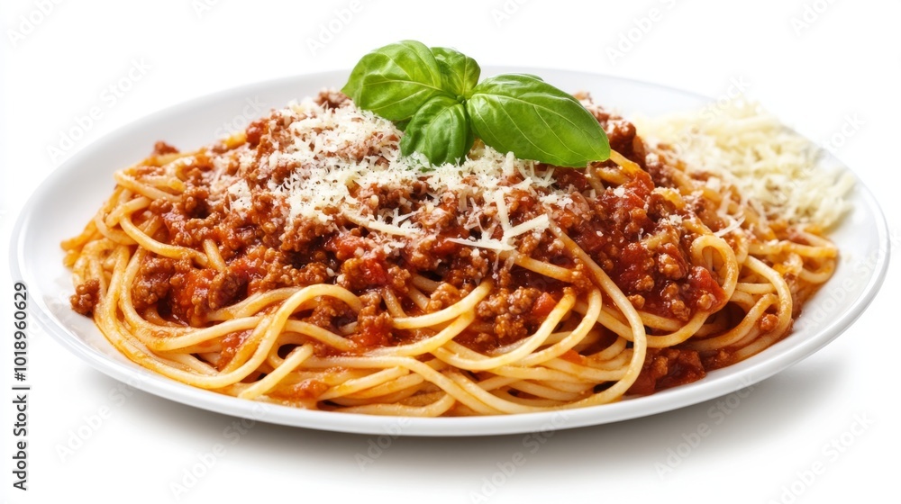 Delicious spaghetti with rich meat sauce and basil Delicious spaghetti with rich meat sauce and basil