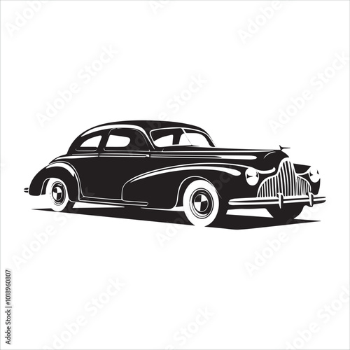 american carIllustration of a vintage car vector art. Black lines  sticker on white Background, car, auto, automobile, vehicle, transport, photo