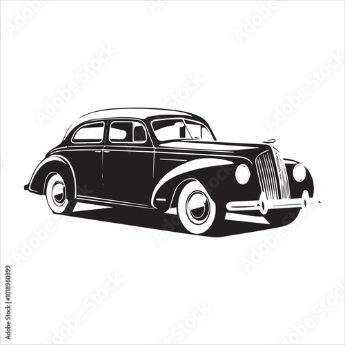 american carIllustration of a vintage car vector art. Black lines  sticker on white Background, car, auto, automobile, vehicle, transport,