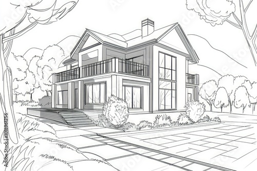 Wallpaper Mural House in 3D architectural line drawing. Torontodigital.ca