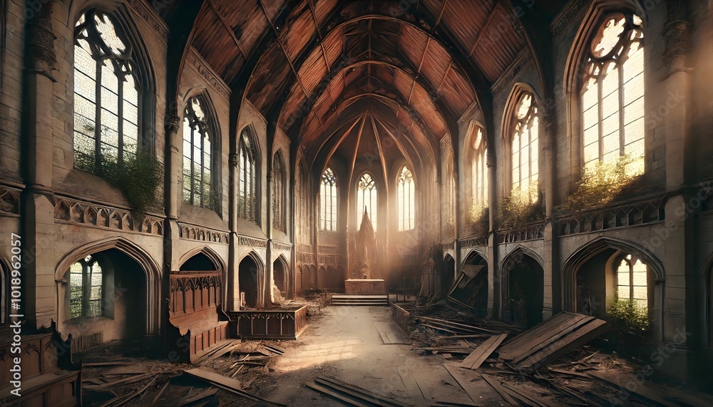 Obraz premium Abandoned Cathedral Bathed in Light
