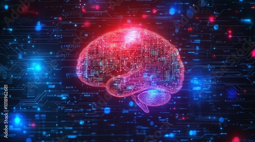 artificial intelligence and big data concept with a glowing human brain from a processor, highlighting the fusion of machine learning and cognitive computing in technology evolution