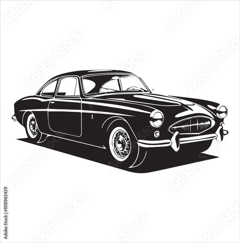 american carIllustration of a vintage car vector art. Black lines  sticker on white Background, car, auto, automobile, vehicle, transport,