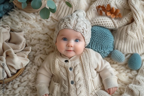 A baby milestone collage with monthly photos and cute baby items.