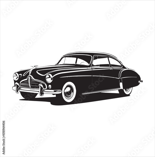 american carIllustration of a vintage car vector art. Black lines  sticker on white Background, car, auto, automobile, vehicle, transport,