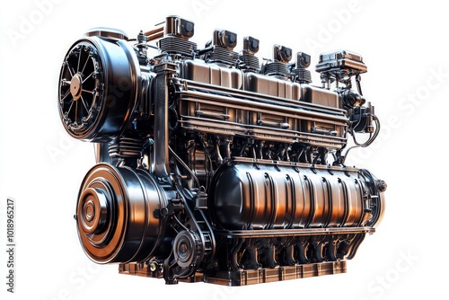 A high-tech modern engine, displayed on a white background, focusing on performance and efficiency.