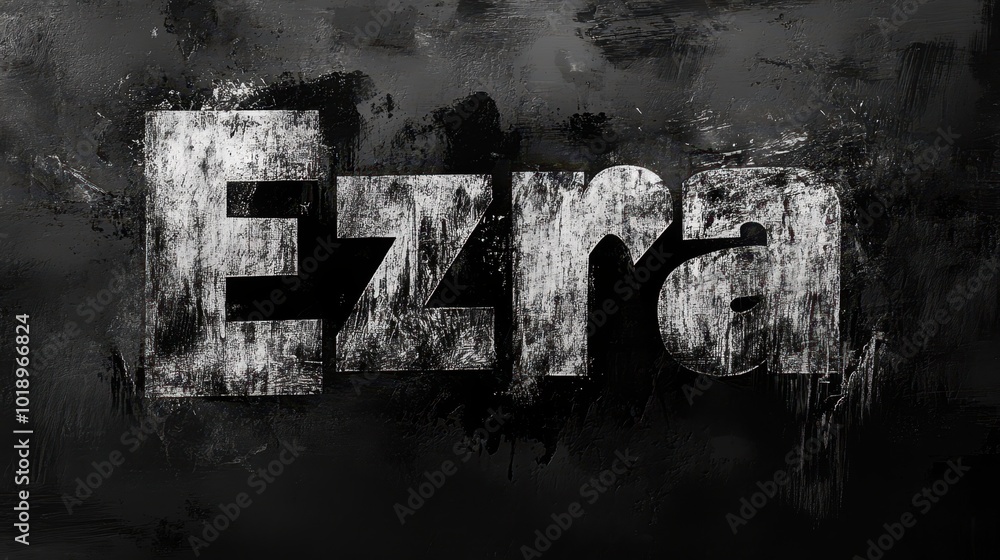 Naklejka premium Grunge style 'Ezra' text with a dark, textured background.