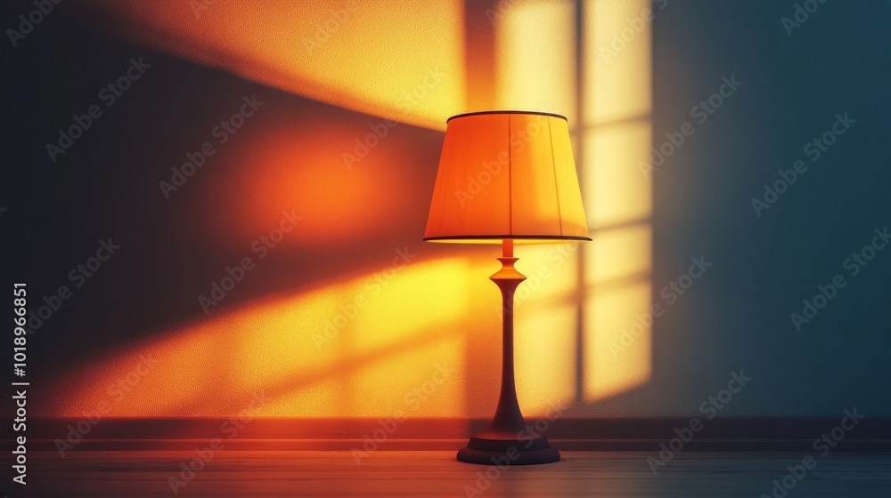 A lamp is sitting on a wooden floor in front of a wall A lamp is sitting on a wooden floor in front of a wall